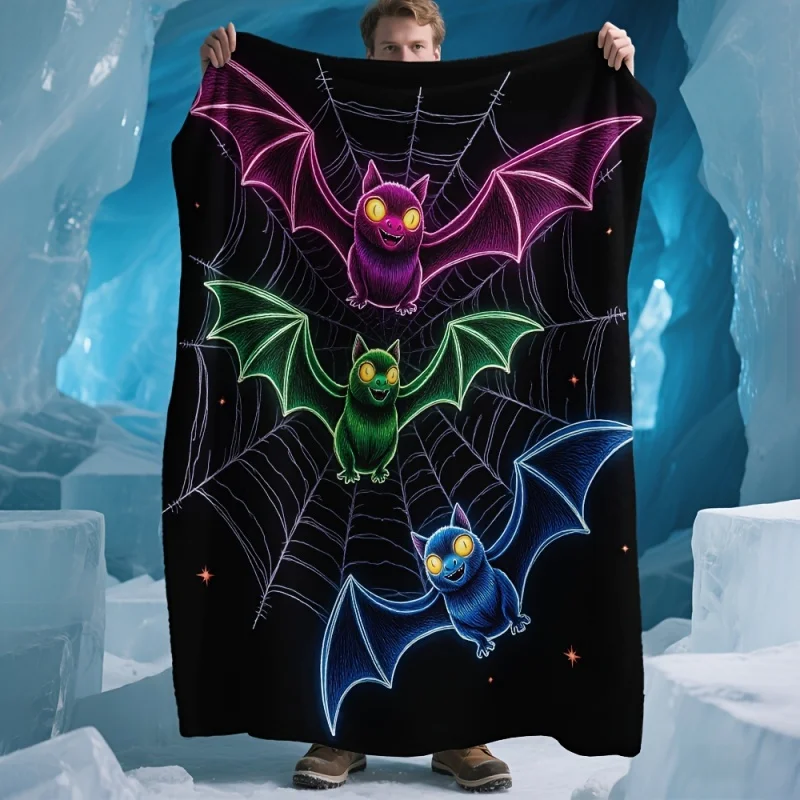 Orange Halloween Flannel Blanket Black Bat Skull Crossbone Fleece Blanket Soft Warm Cozy Throw Blankets For Bed Sofa Room Decor