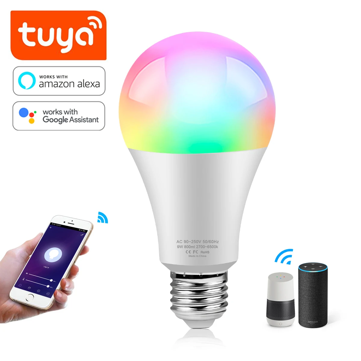 GU10 E14 E27 lampara led Smart bulb WIFI Tuya APP Control Smart home Led lamp Light Compatible with Alexa Google Home 90-265V