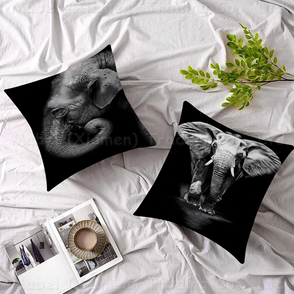 

Black And White Animal Elephants Maple Design Cushion Cover Happy Autumn Harvest Decor Holiday Decorati Pillow Cover