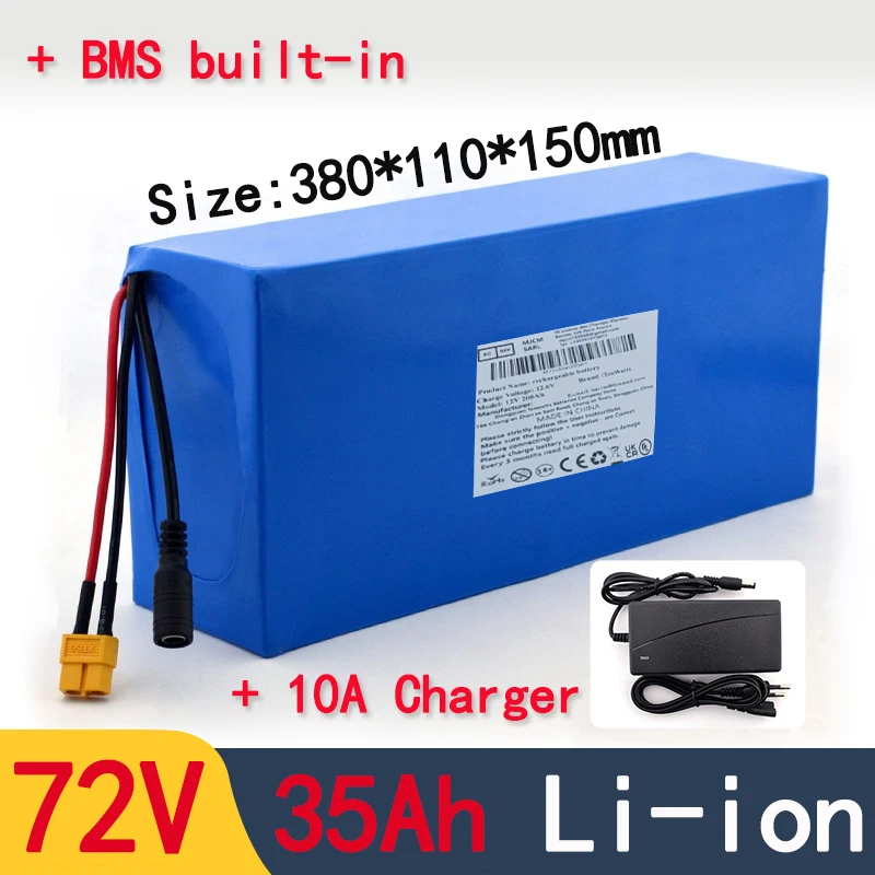 72v 35Ah lithium ion battery BMS 20S li ion battery for 2000w 3500w 7000w scooter inverter go cart motorcycle +10A charger