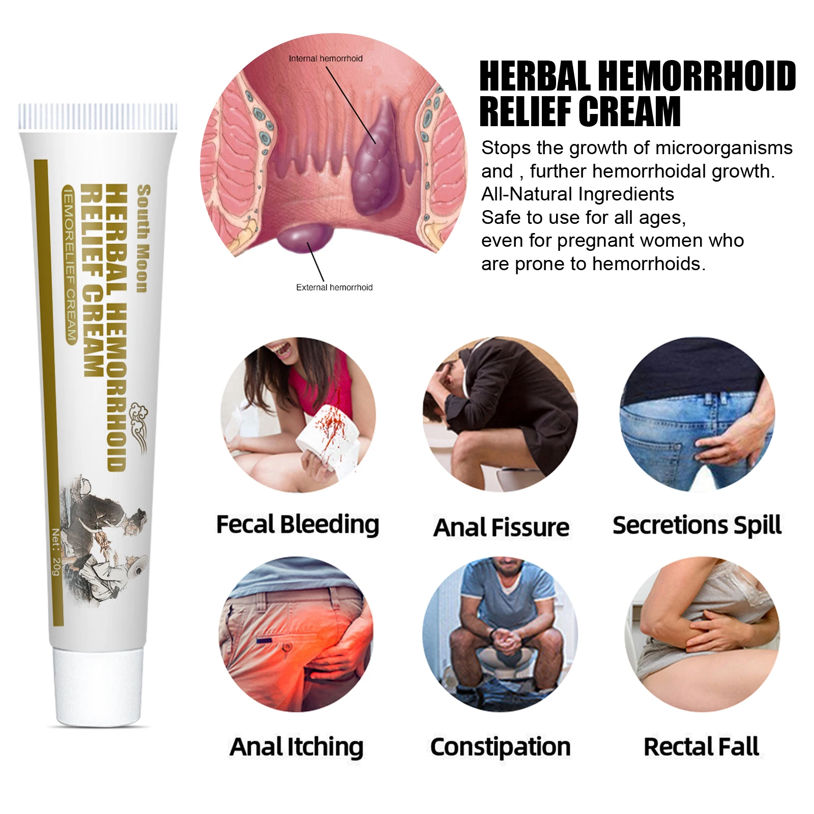 Herbal hemorrhoid relief Bacteriostatic cream Medical Ointment Relieve Hemorrhoid Pain Anal Bleeding Swelling Anal Fissure