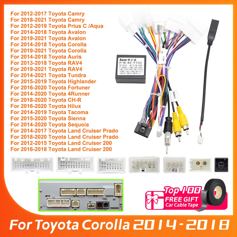 Decodificador Canbus RZ-FT02 para Toyota Corolla 2014-2018, Prado, Land Cruiser, CHR, RAV4, Camry, Arnés de Cableado, Cable de Alimentación, Radio para Auto Android