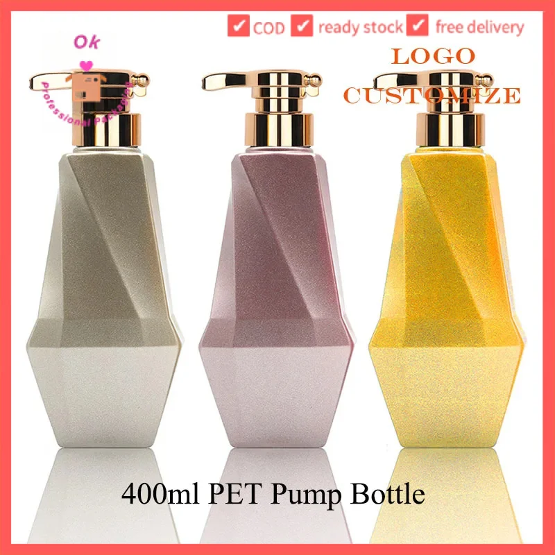 

5/10/20PCs 400ml empty plastic bottle with pump lid diamond shape pet dispenser shampoo liquid soap refill bottle td2312272