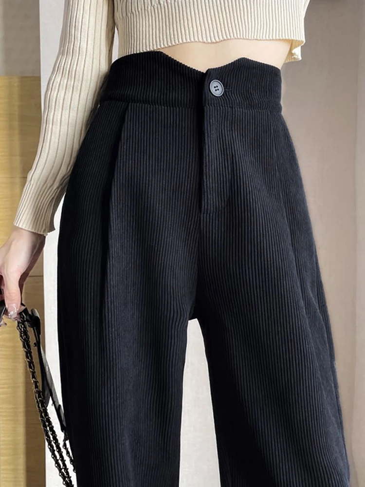 Women's Wide Legged Pants 2023 Autumn/winter New Dropping Straight Tube Casual Pants Corduroy Black Pants