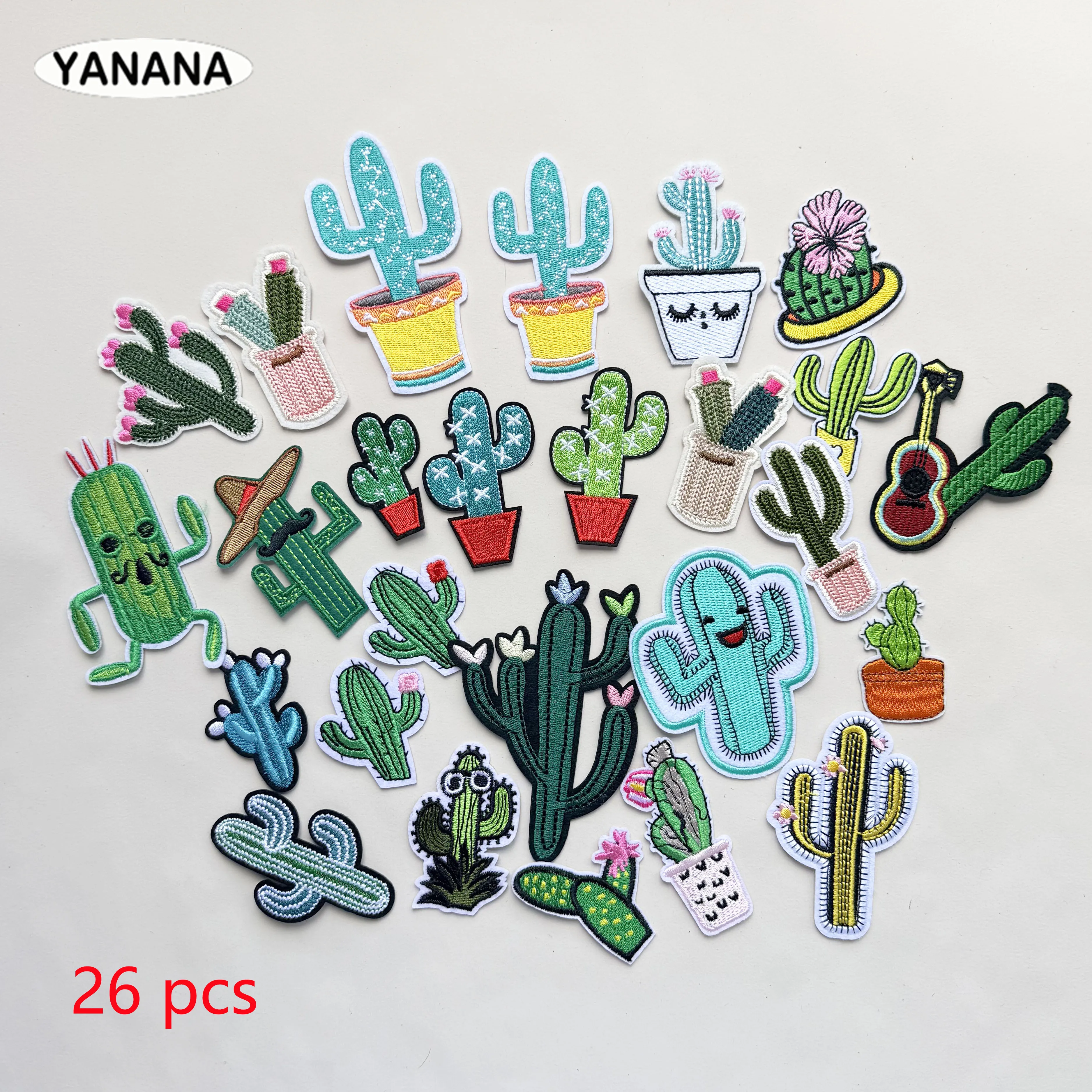 10/26 pcs Cactus Patch Cute Plant Embroideriey Iron on Patches for Clothing Sewing Applique for Jacket T-shirt stickers DIY