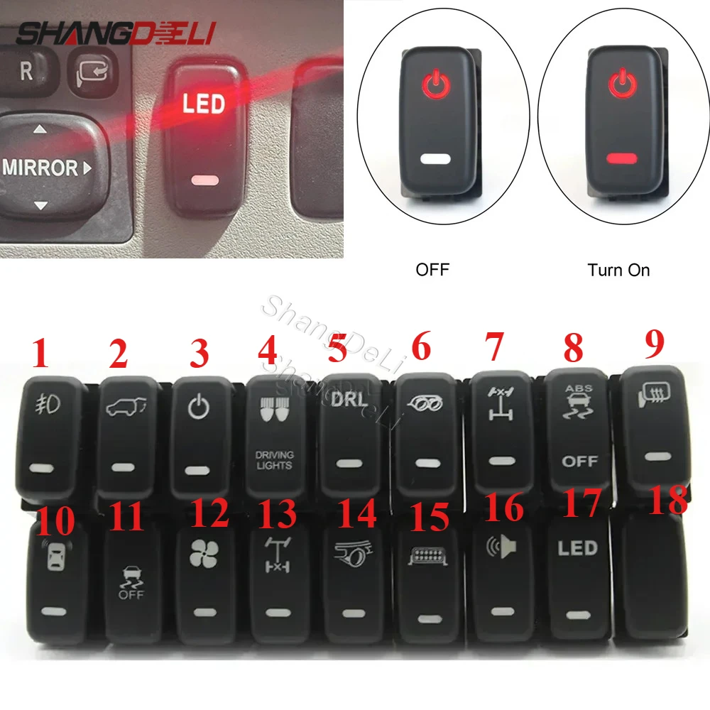 

1PC RED LED Key Switch Fog Light DRL Power Switch Button with Wire for Mitsubishi Pajero V73 V93 Lancer Outlander ASX L200