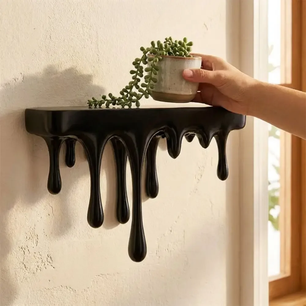 Decorative 3D Printed Drip Floating Shelf Plastic Stable Melting Wall Shelf Irregular Artistic Plants Display Stand Bedroom