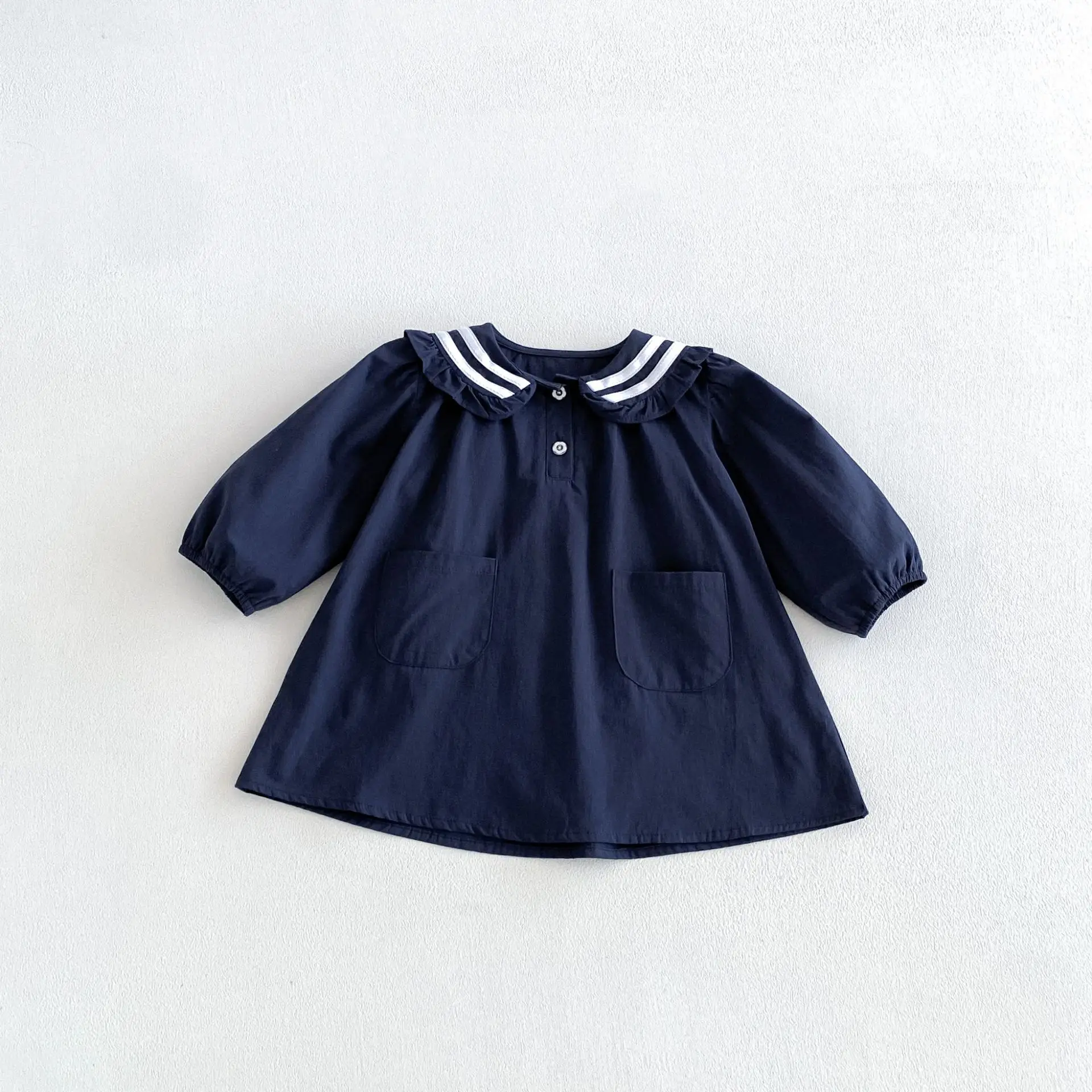 2026 Autumn New Girls Long Sleeve Sailor Collar Dress Children Preppy Style Dress Cotton Baby Girl Loose Dress Kids Clothes