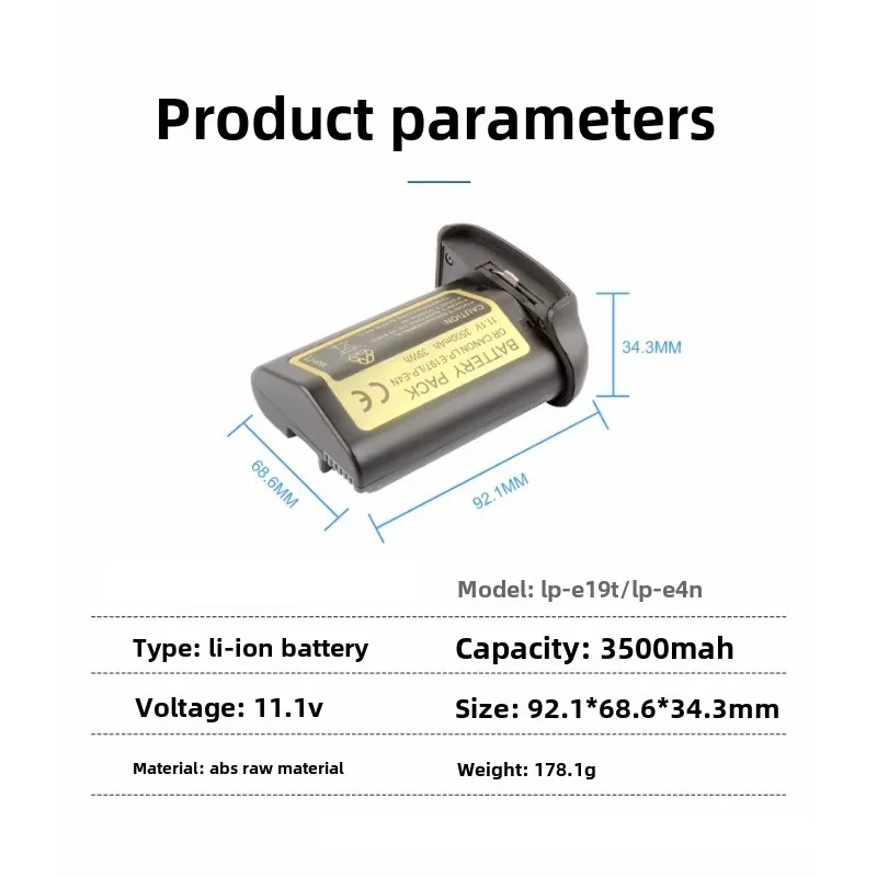 LP-E19T/LP-E4N 3500mAh Li-ion Battery for Canon EOS 1DX MarkII 1D MarkIV  1DS MarkIII  1DX  1Ds Mark Lll  1Ds Mark LV LPE4N