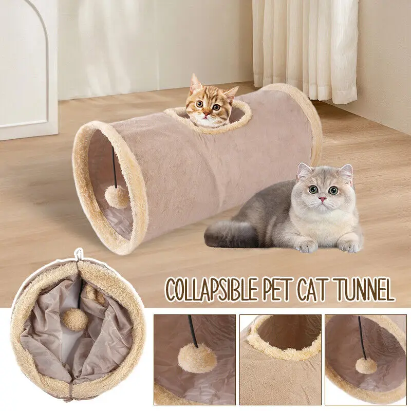 Cat Tunnel Collapsible Tunnel Cat Toy Puppy Plush Ball Pet Toy Tent Tunnel Tube Storage Foldable Suede Pet Channel Drill Bucket