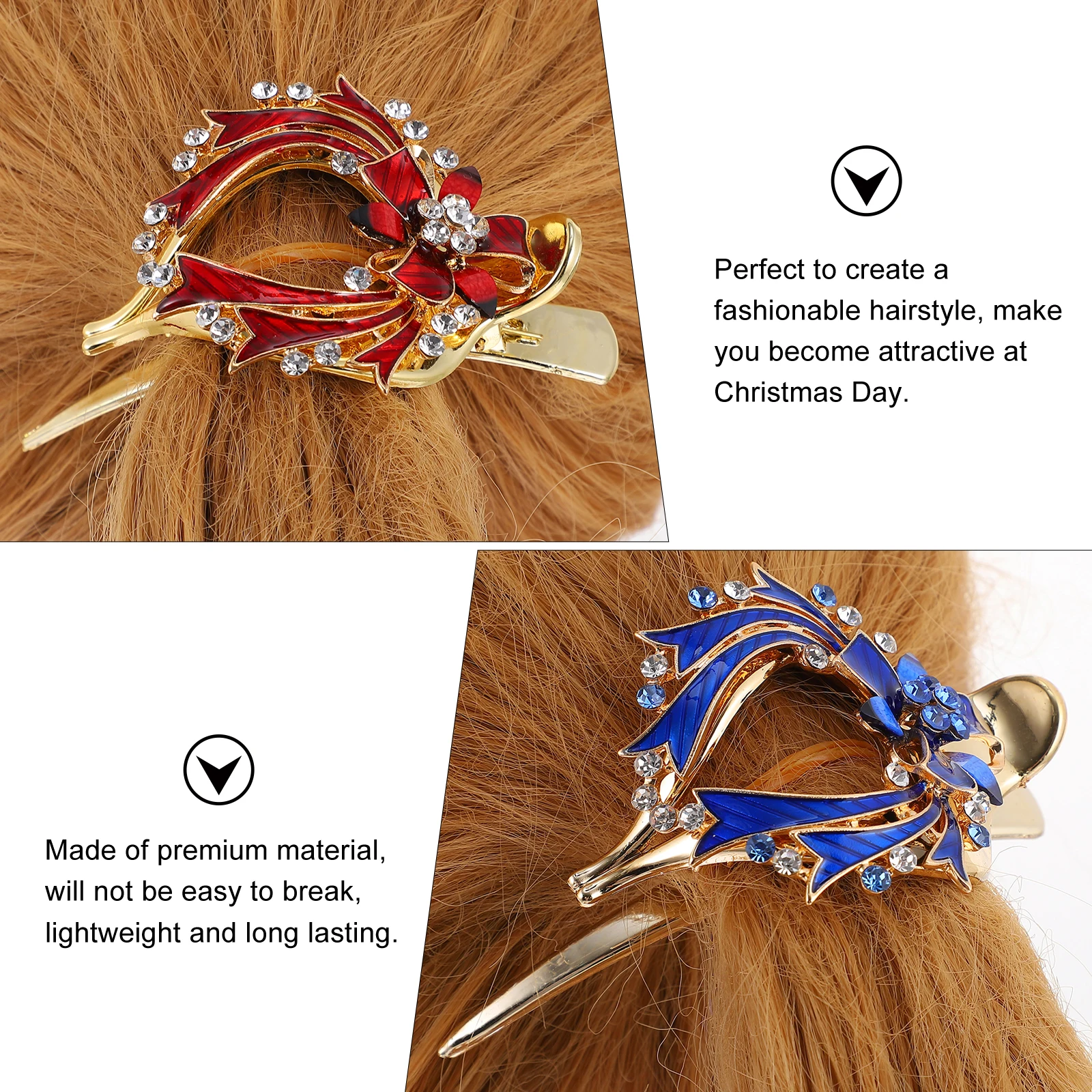 

2Pcs Diamond Clips Shiny Comfortable Zinc Alloy False Design Suitable Thick Hair Daily Ceremony Gifts Christmas Decorations Hair