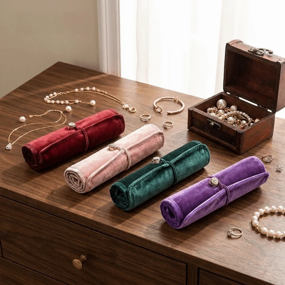 Portable Rolled Jewelry Storage Bag Rollable Large Capacity Earrings Necklace Storage Bag Multi Layer Anti-lost