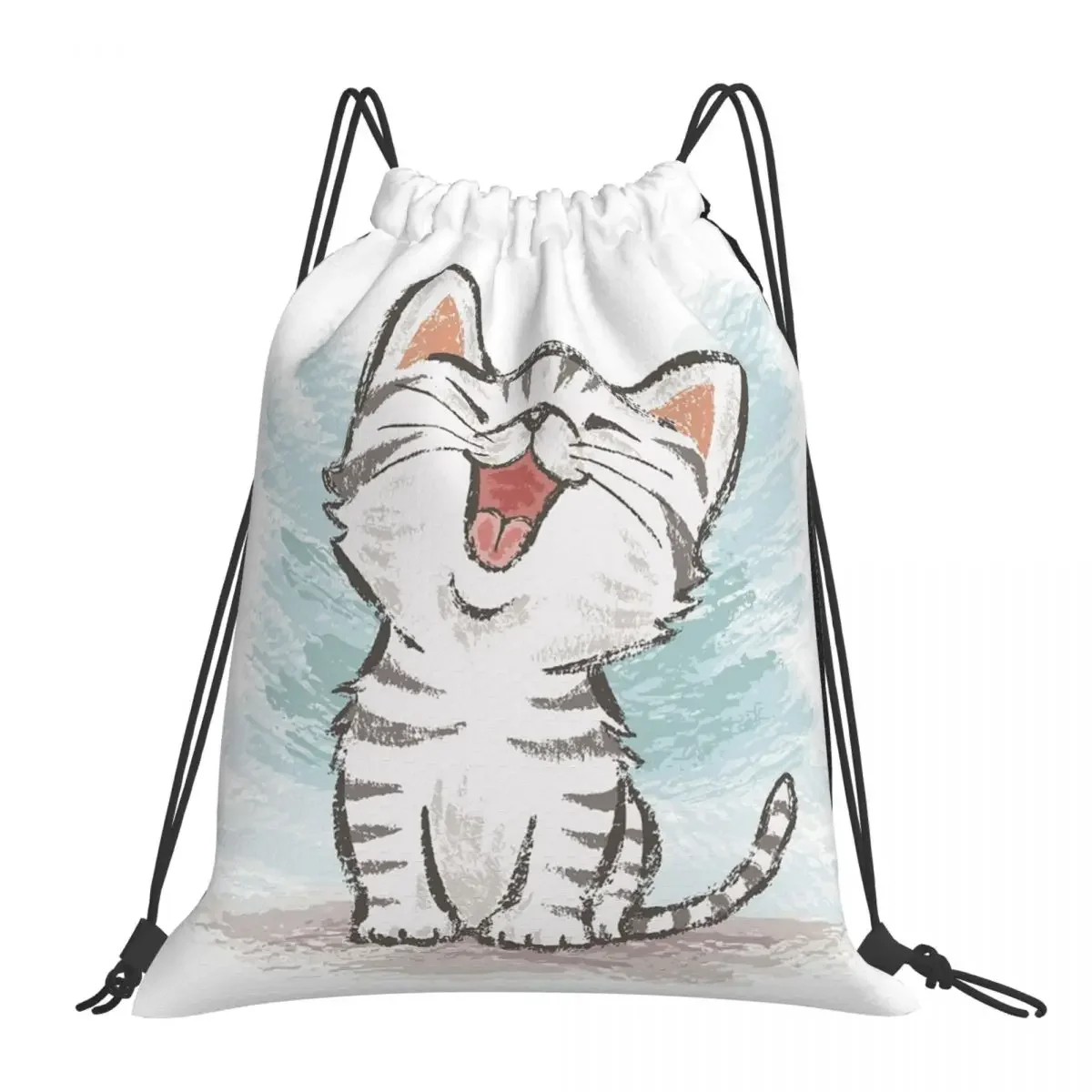 American Shorthair Happy Backpacks Portable Drawstring Bags Drawstring Bundle Pocket Storage Bag BookBag For Man Woman Students