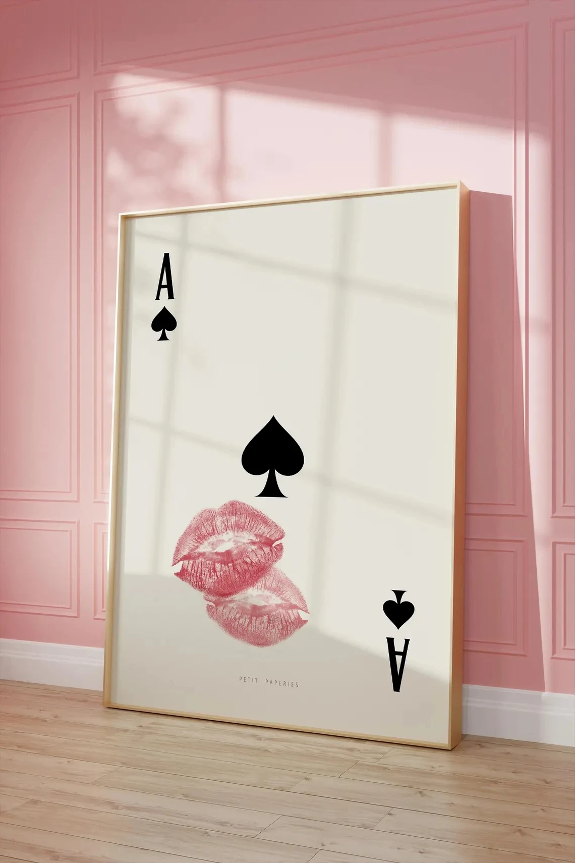 Playing Card Wall Art Poster Ace of Spades Kiss Canvas Print Trendy Retro Kiss Lips Femme Fatale Card Art Printable Picture