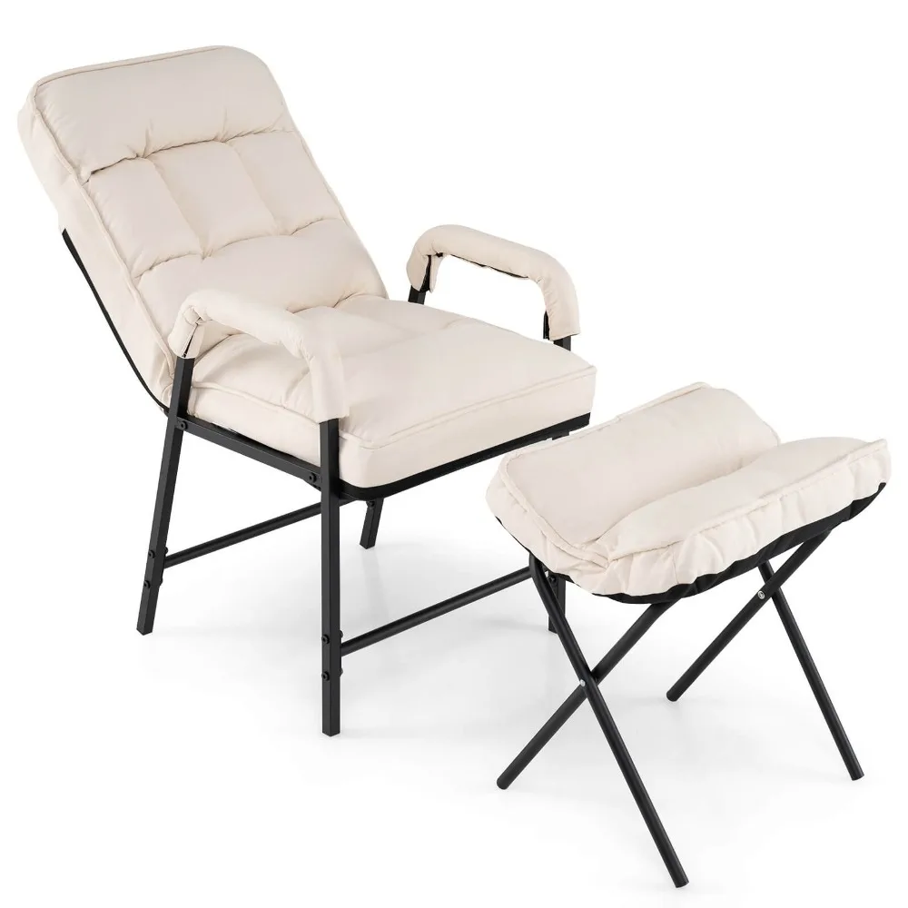 

Modern Accent Chair with Ottoman Linen Fabric Arm Chair with Adjustable Backrest