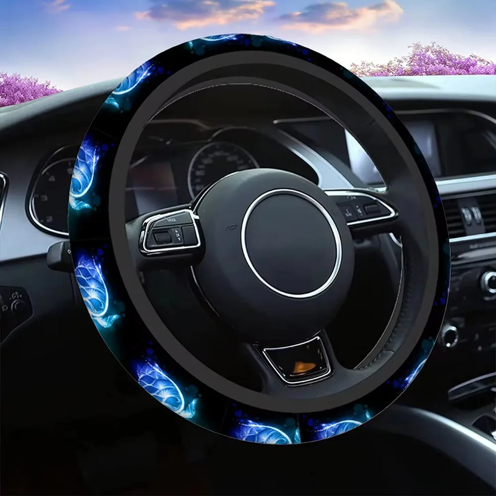 Steering Wheel Covers Sea Turtle Blue Fantasy Ocean Sea Fish Turtle Non Slip Neoprene Car Wrap Cover Comfort 15 Inch