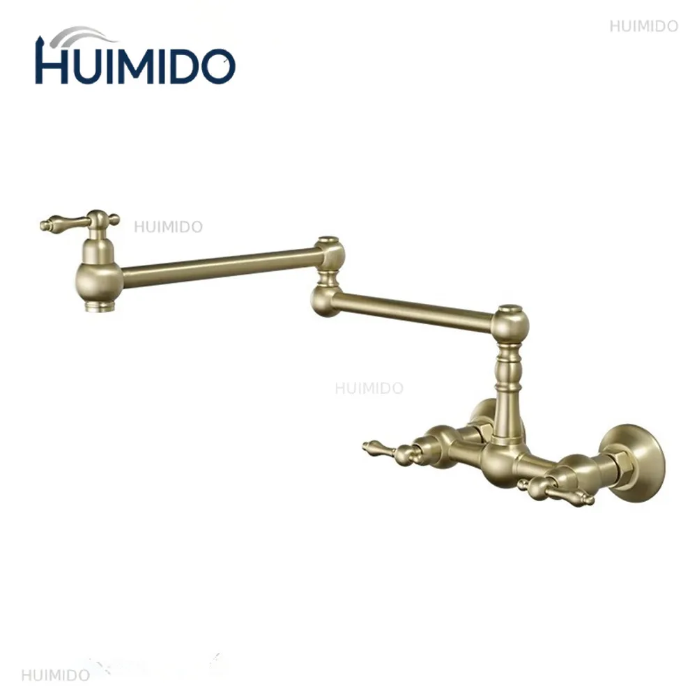 Brushed Gold Pot Filler Tap Black Foldable Kitchen Faucet Hot & Cold Nickel Sink Tap Rotate Folding Spout Wall Mounted Brass
