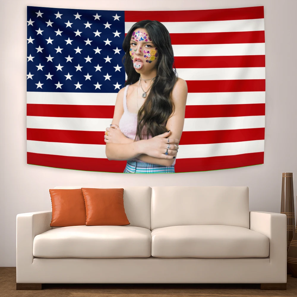 American Pop Singer Olivia Flag Tapestry Decoration Living Room Wall Hanging Bedroom Wall Carpets Banner