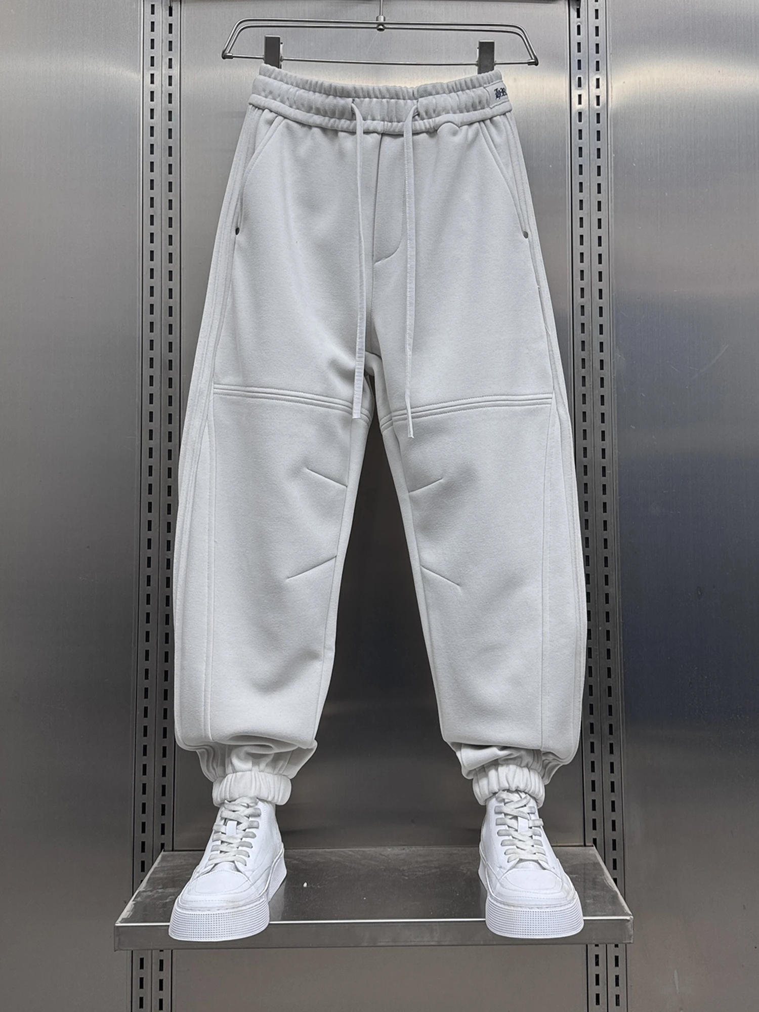 

Модные мужские спортивные брюки-джоггеры с вышивкой и пэчворком, на флисовой подкладке, однотонные, повседневные