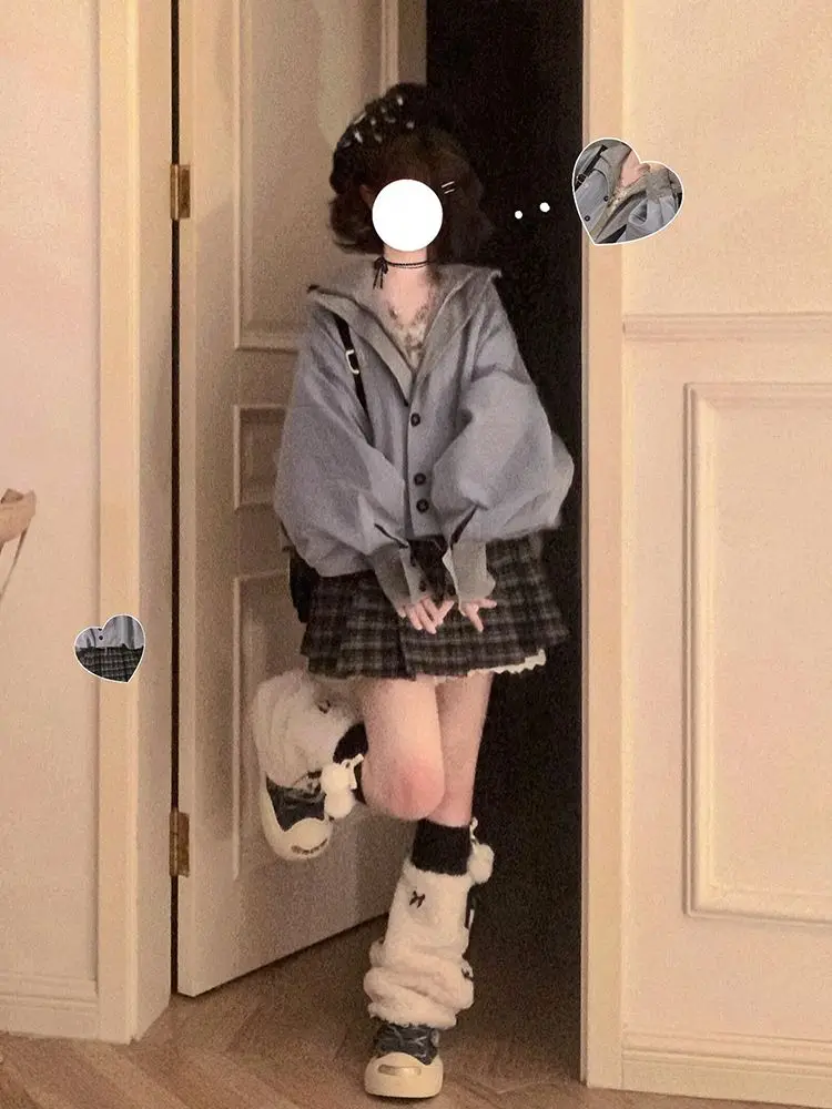 

Japan Autumn And Winter New Korean College Style Lazy Workwear Double Collar Jacket Sweet Skirt Two-Piece Set