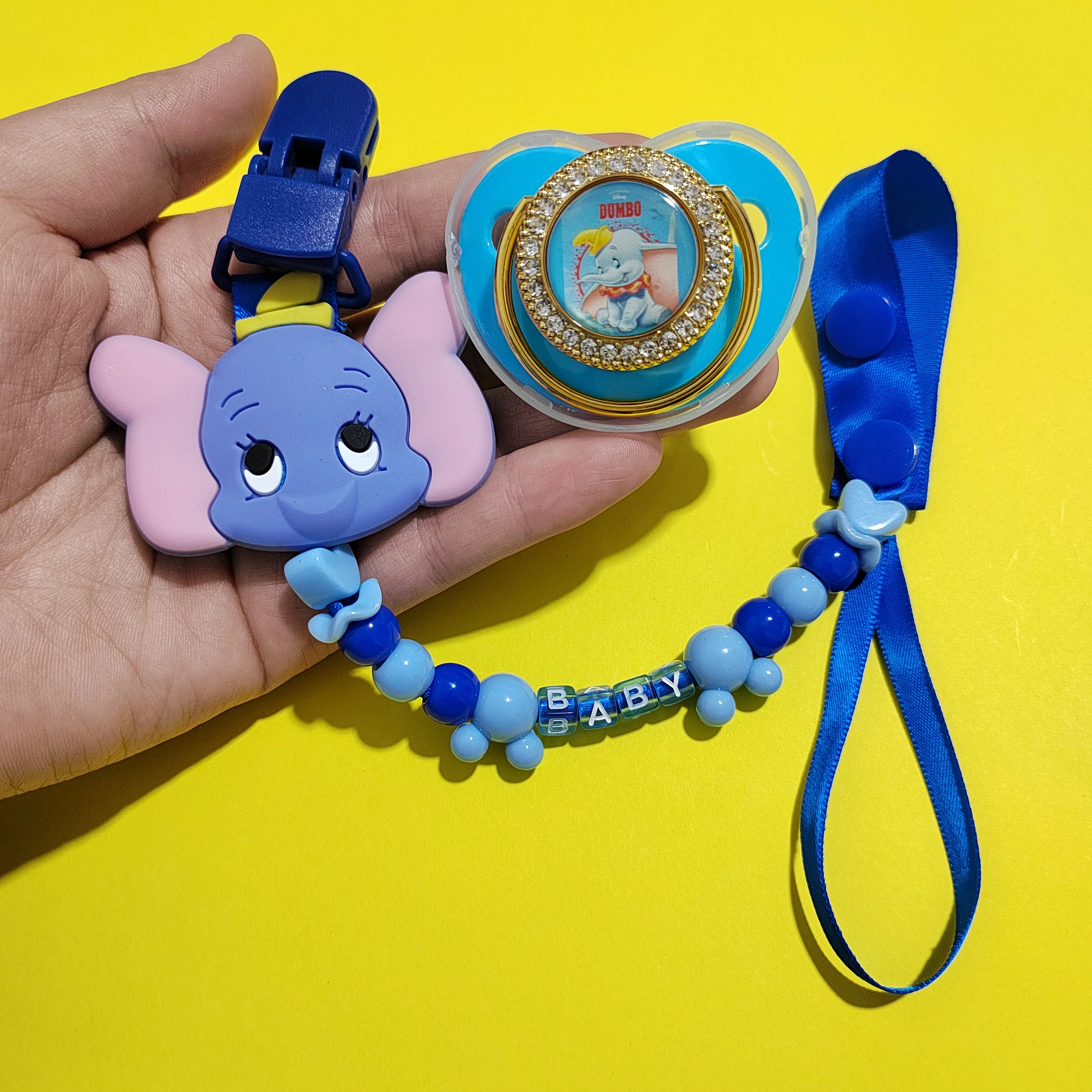 Beautiful Sliver Fruit Blue Silicone Reborn Teethers Baby Toys 3D Babi Finished Dumbo Cartoon Painted Personalized Pacifier Clip