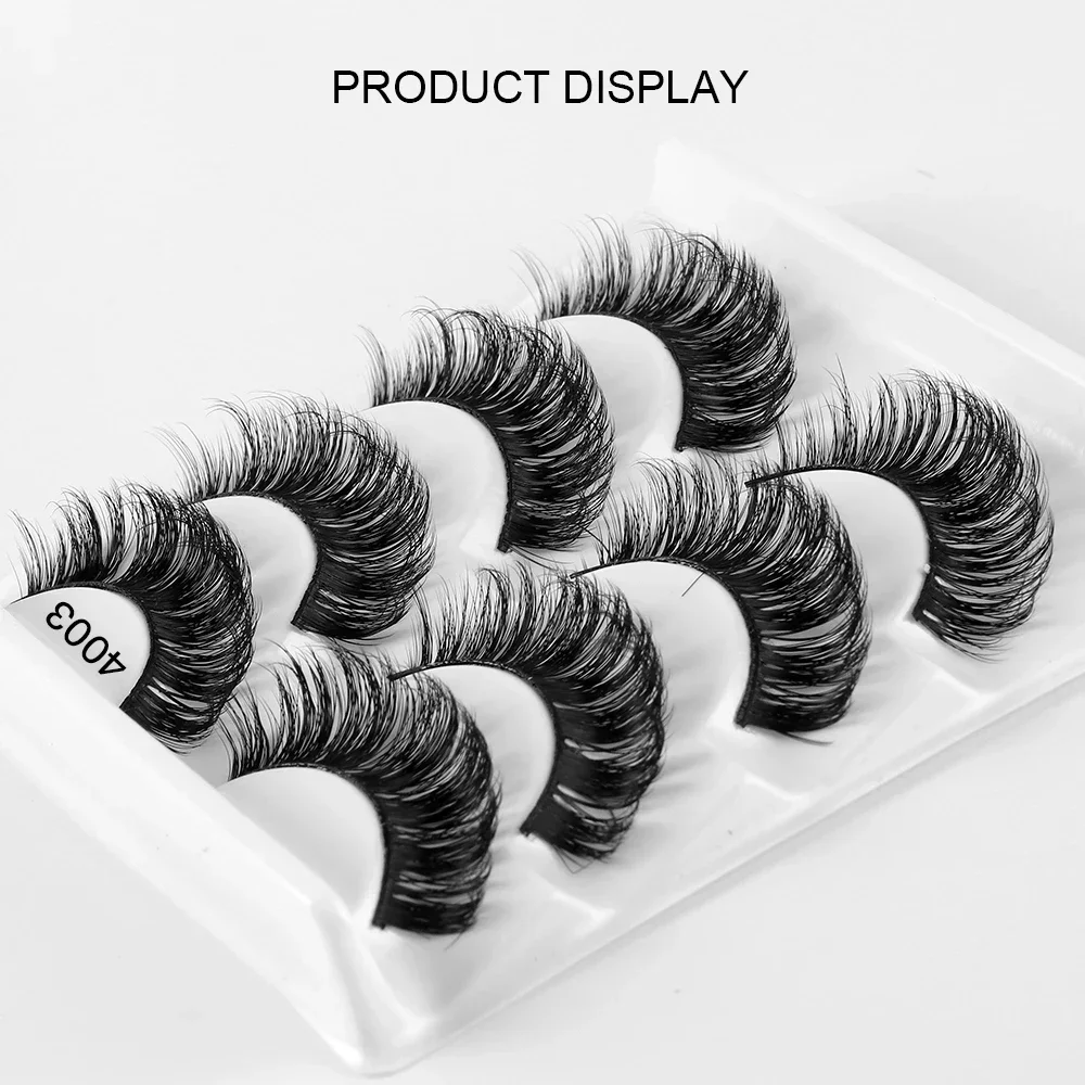 Natural Fluffy Strip Lashes, cílios postiços, efeito 3D, russo, 4 pares