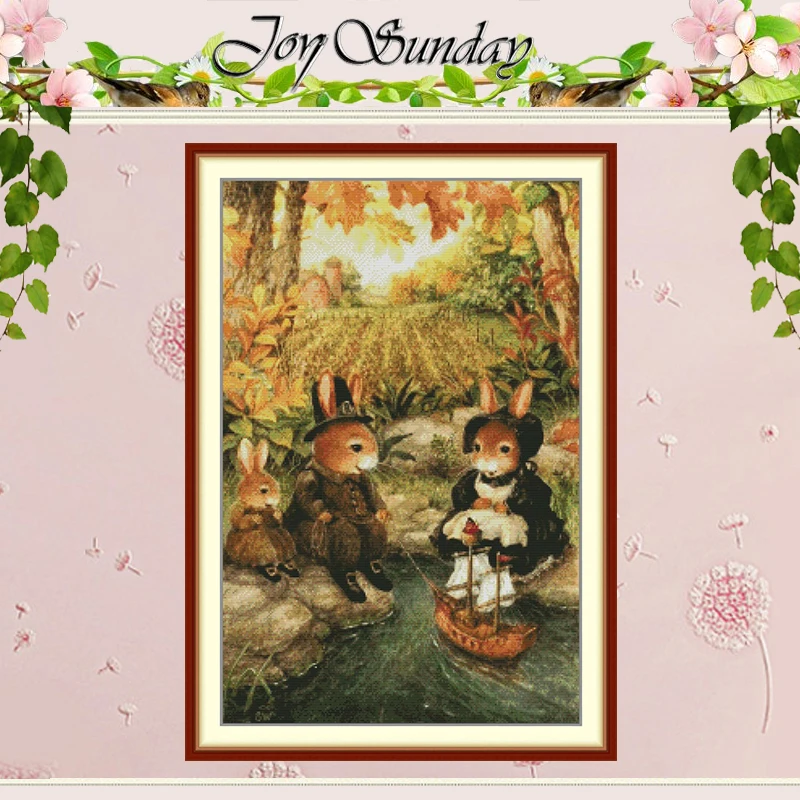 

Семья кроличьего леса, набор для вышивки крестом, сделай сам, 11CT, 14CT, 16CT, штампованный DMC, набор для вышивки крестом, вышивка, рукоделие