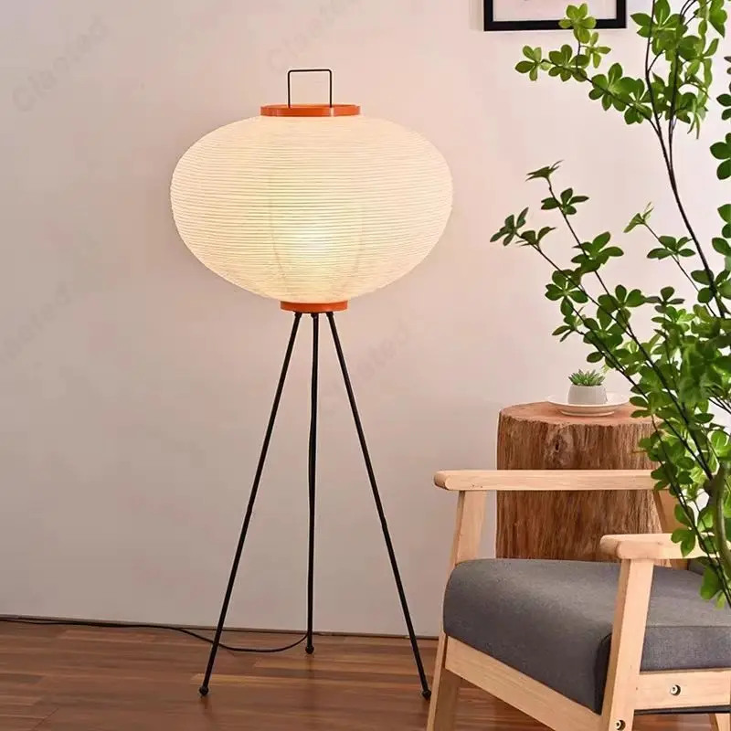 Retro and Minimalist LED Living Room Bedroom Study Rice Paper Floor Lamp Creative Atmosphere Decoration Lighting Fixtures