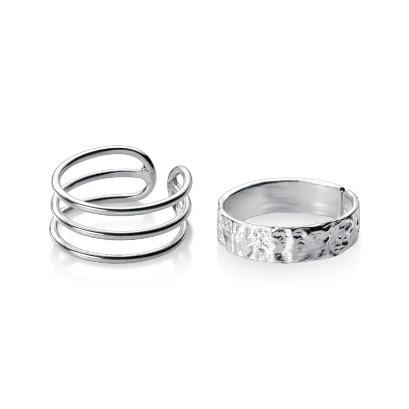 Trustdavis Authentic 925 Sterling Silver Fashion Three Layer Uneven Opening Ring For Women Wedding S925 Ring Jewelry Gift DA1184
