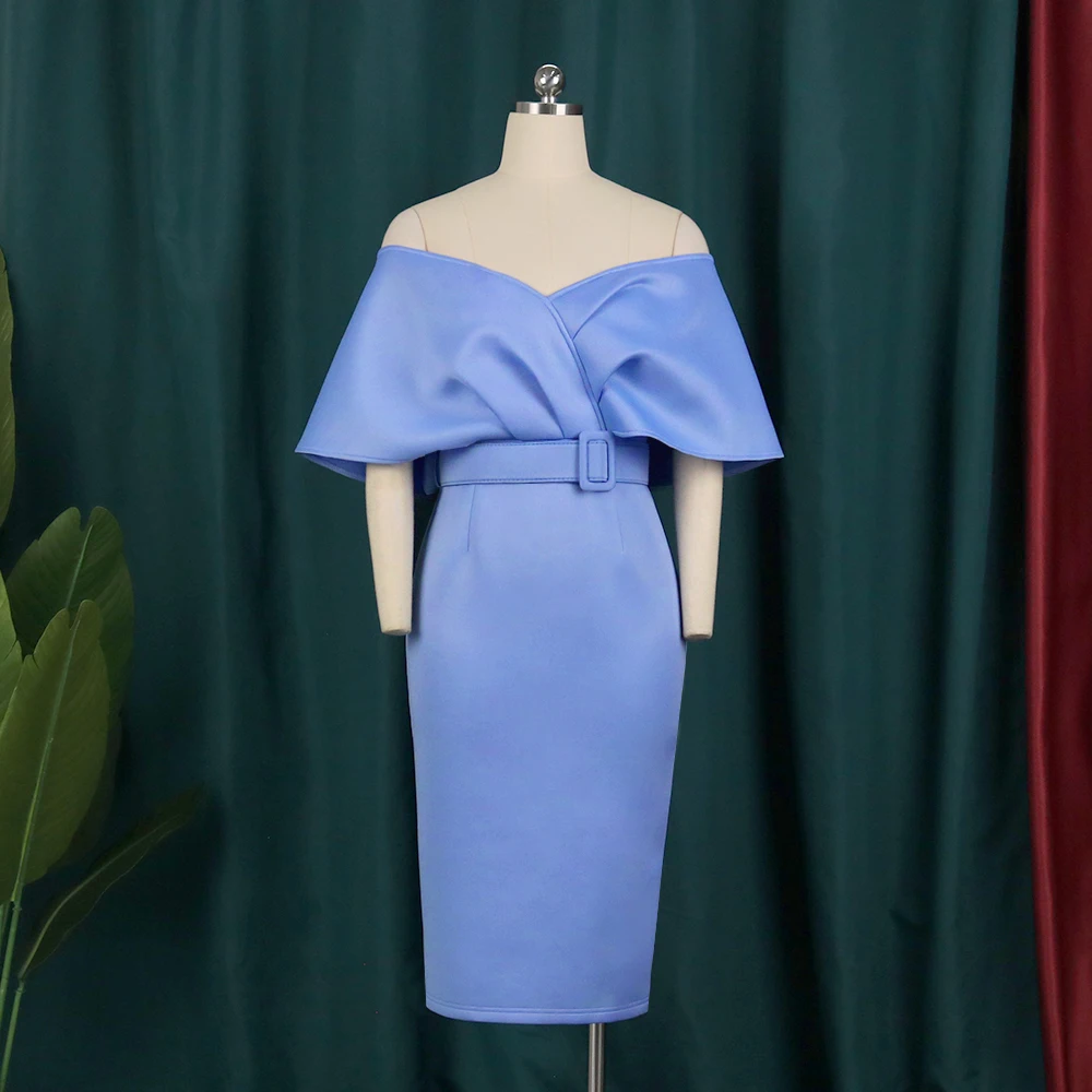 Vestido de tubo con hombros descubiertos para mujer, traje ajustado con cinturón, Espalda descubierta, elegante, ideal para fiesta de Navidad, graduación, boda, dama de honor, verano y otoño