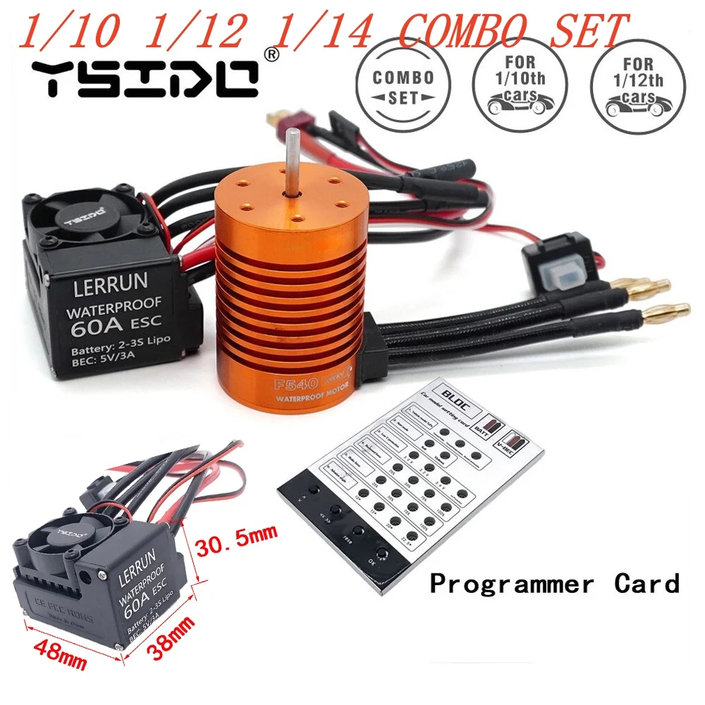 

Brushless Motor F540 3300/4370KV Waterproof W/60A ESC Program Card For 1/10 1/12 1/14 Axial Wltoys RC Off-Road Monster Buggy