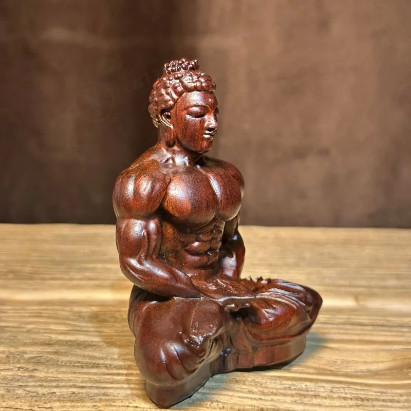 Ebony Wood Carved Muscular Sitting Buddha Ornament Creative Desktop Home Decor Portable Vehicle Interior Table Decoration Craft