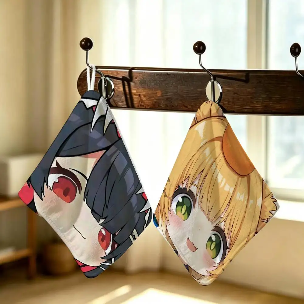 kawaii ZZZ chibi Hanging Style Zenless Hand Wiping Towel Polyester Cotton Anti-fade For Zone Zero Indoor Kitchen Living Room
