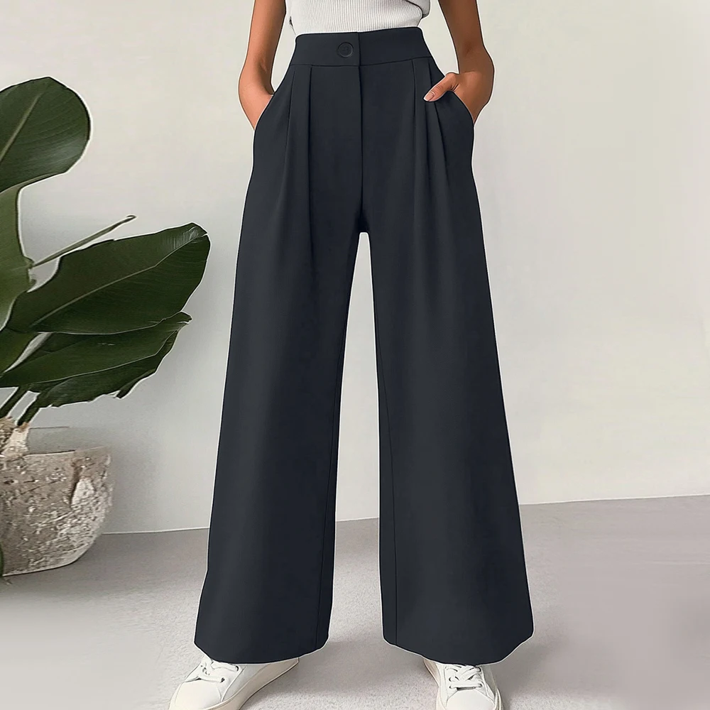 Mia Muse Autumn Winter Women's Pants Elegant Basics Straight Leg Full Length Pleated Business Loose Pants