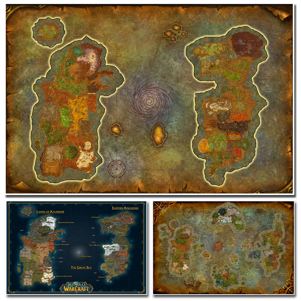 World Of Warcraft Map Poster canvas painting Wall Art  Wall Stickers  WOW Game Poster World Map Wallpaper Living Room Decor