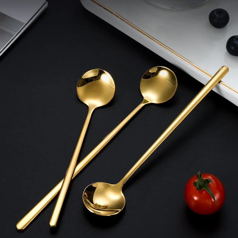15cm Titanium Color Stainless Steel Round Spoon Hotel Household Spoon Stirring Spoon Multifunctional Round Spoon C1