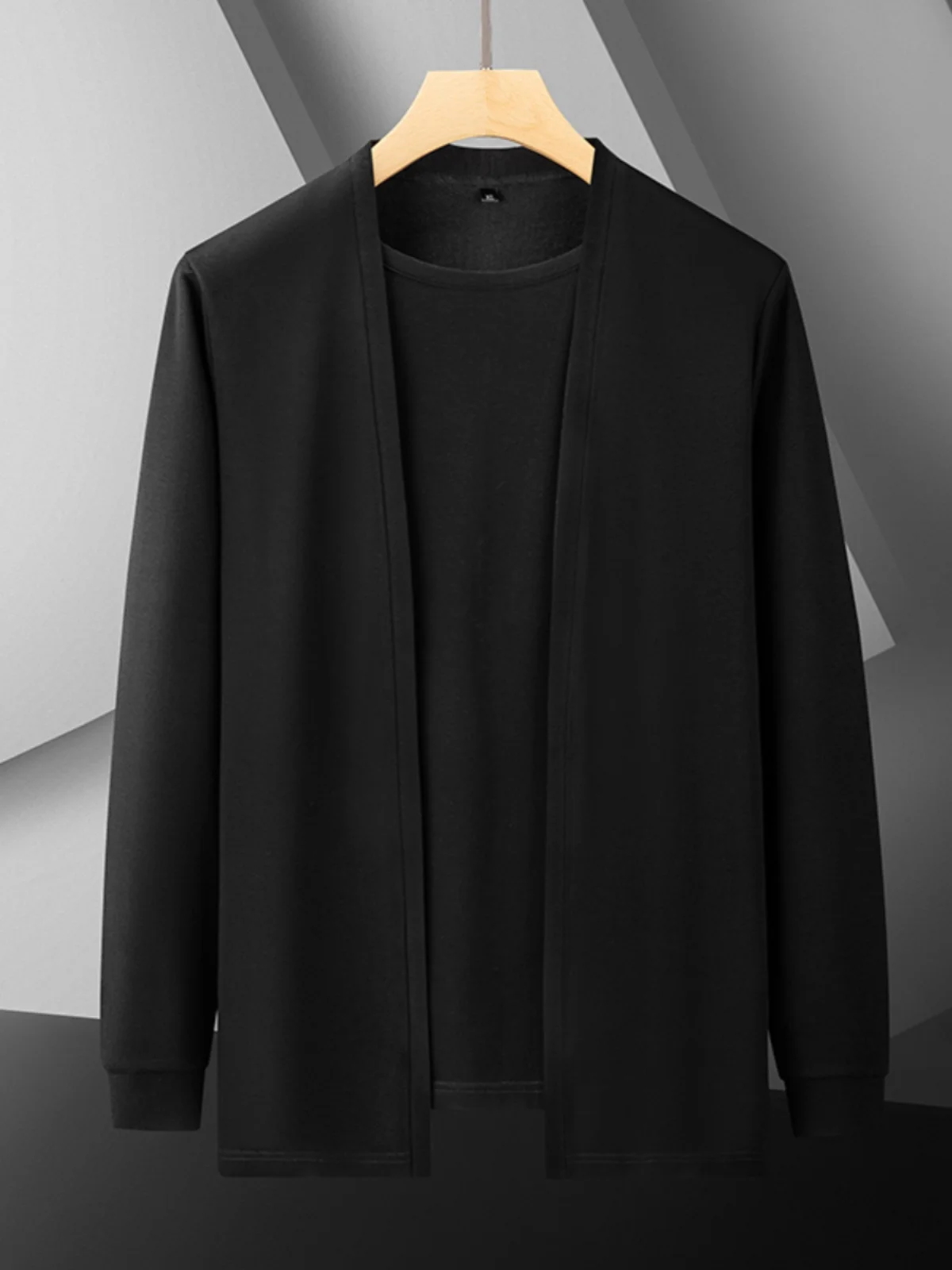 

Мужской кардиган большого размера с длинными рукавами, свободный повседневный вязаный кардиган, имитация двухслойности, модный городской стиль, хлопок/полиэстер