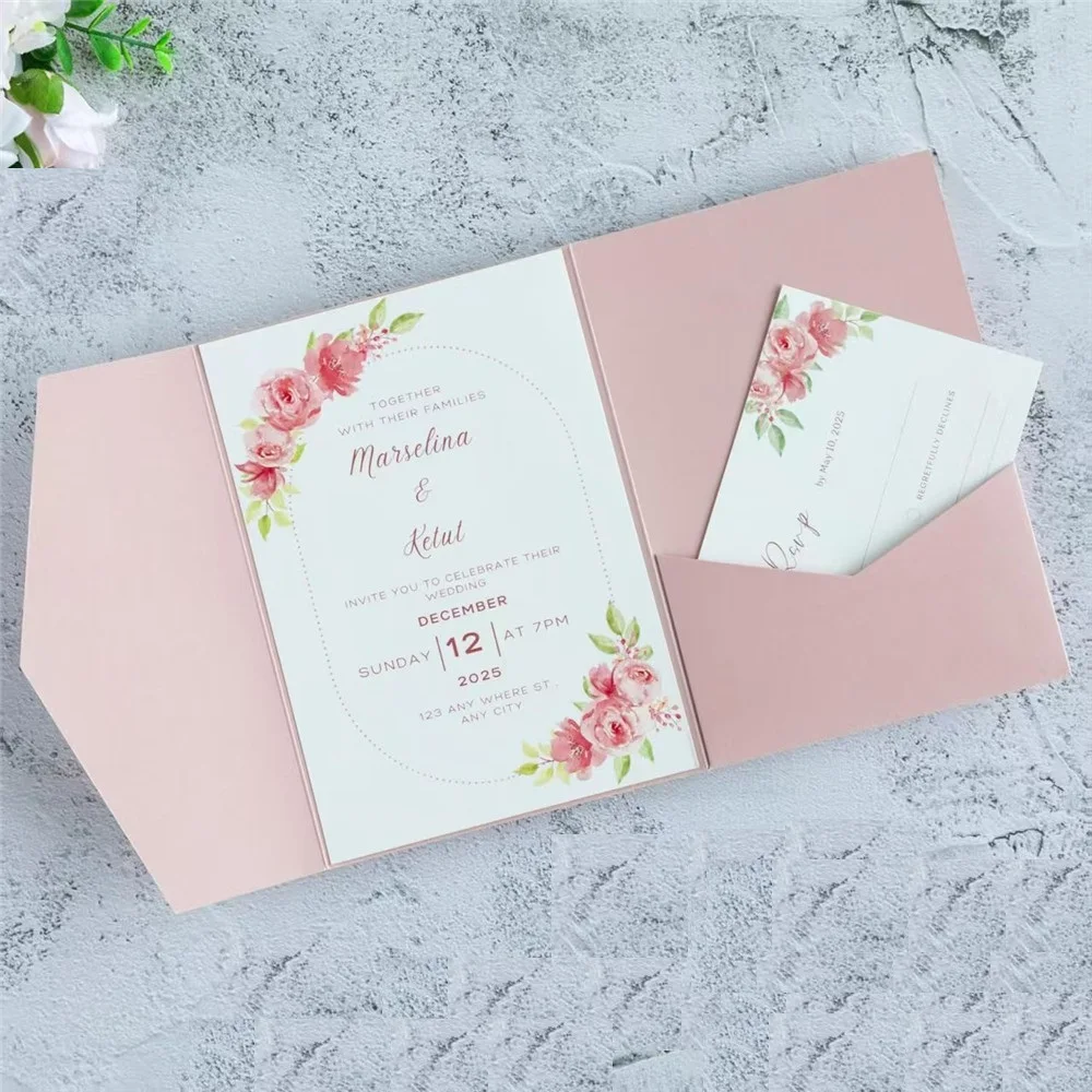 Sobres rosas de 18x13cm para invitación de boda, aniversario de cumpleaños, sobre grueso triple, sobre de bolsillo para tarjetas de felicitación, 5 uds.
