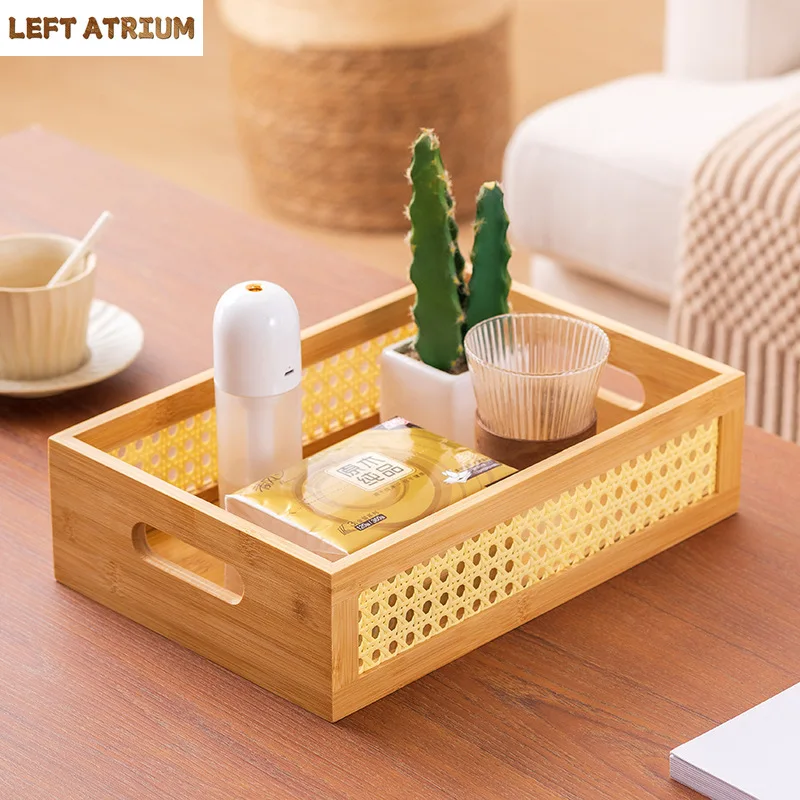 

-Bamboo Grid Side Storage Box, Bedroom Cosmetics Sorting Box, Living Room Desktop, desktop, rectangular Tray, Acrylic