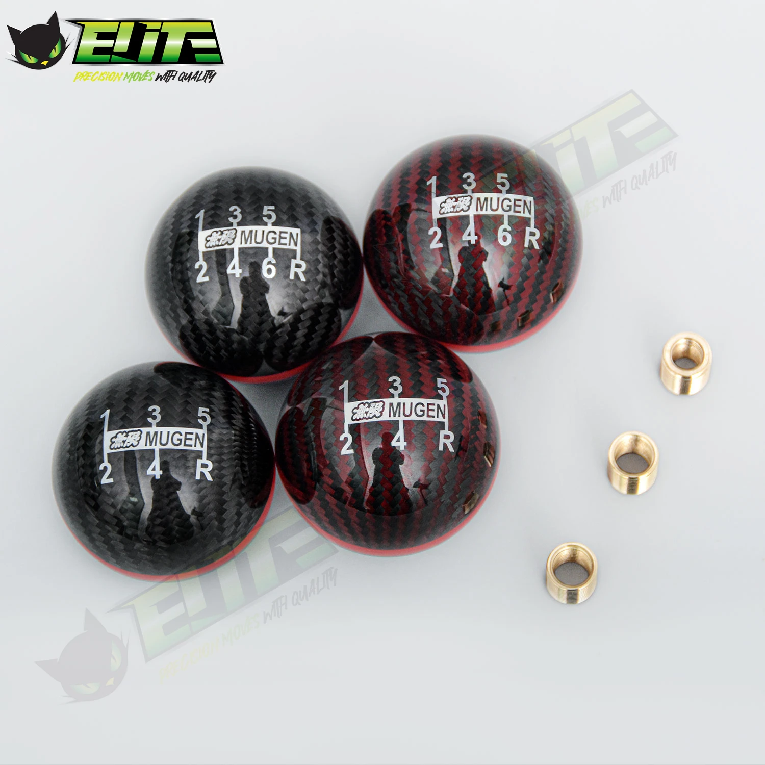 MUGEN 5/6 Speed Carbon Fiber Gear Shift Knob JDM Racing Black Red Line Ball Shape Shifter Level Head