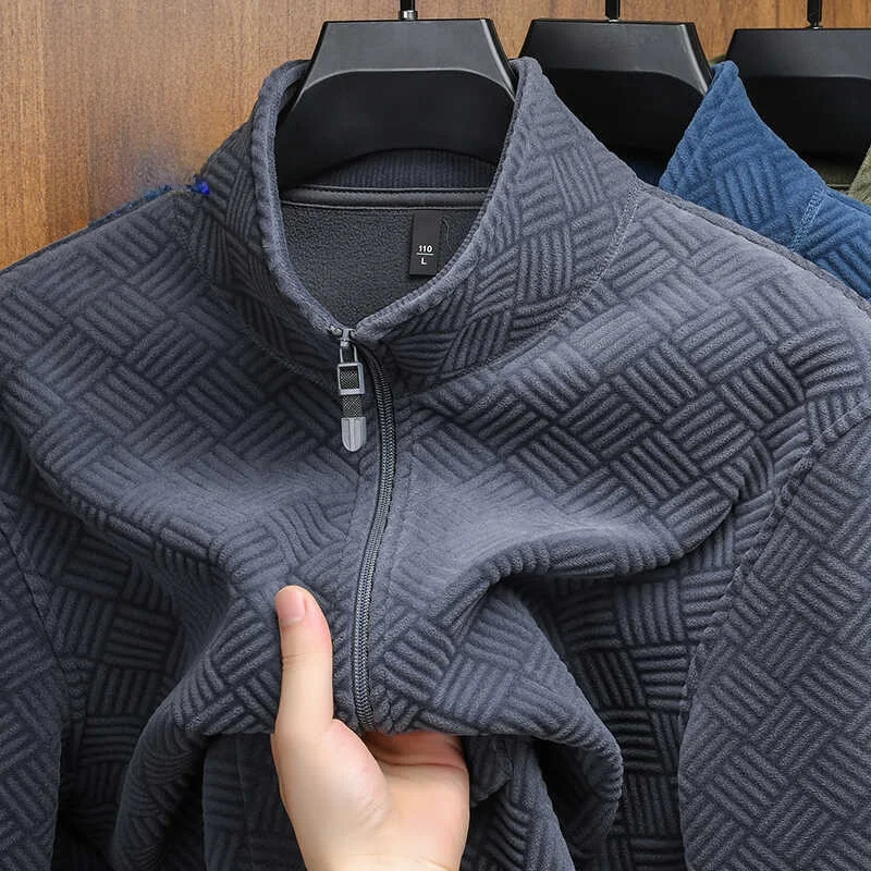 

High-End Fleece Sweatshirt Men's Autumn Winter New Zipper Cardigan Sport Casual Stand Collar Jacket Polyester Spandex Blend