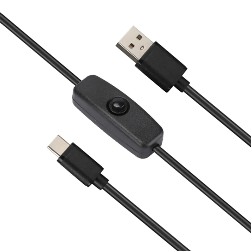 Fast Charging 5V 3A Type C to USB Charging cable 1M / 3.3ft Power Button Switch Power Adapter Power Cord for Raspberry Pi 4B