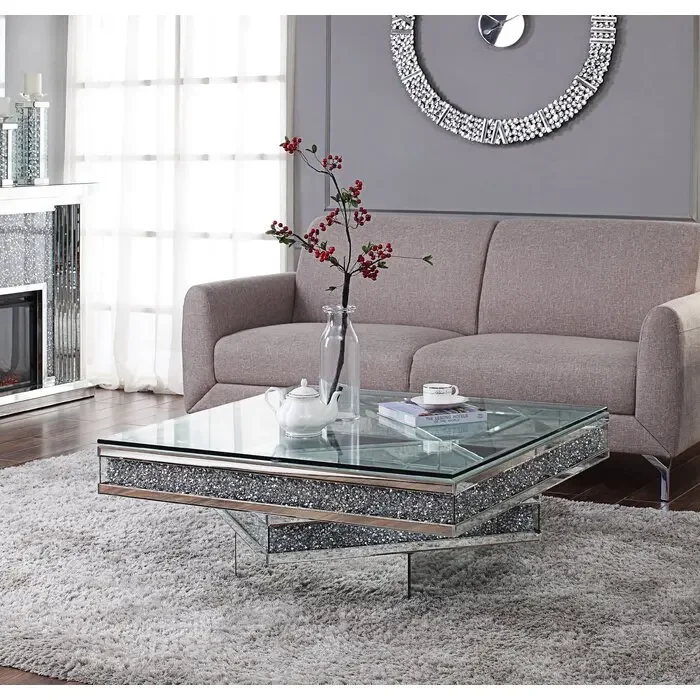 Hot Selling Crystal Diamond Glass Top Coffee Table Sparkly Mirrored Coffee Table  For Home Hotel Furniture