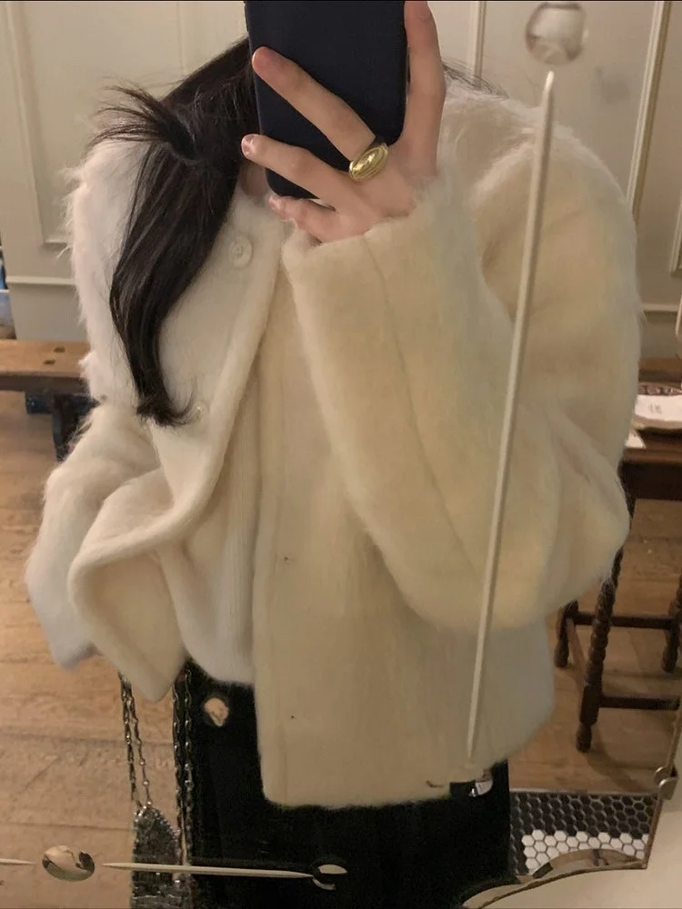 

Chic Thiened Woolen Suit Jaet Women's round Ne Autumn Winter Warm Faionable Cotton ort Coat Luxury Sle Straight Cut