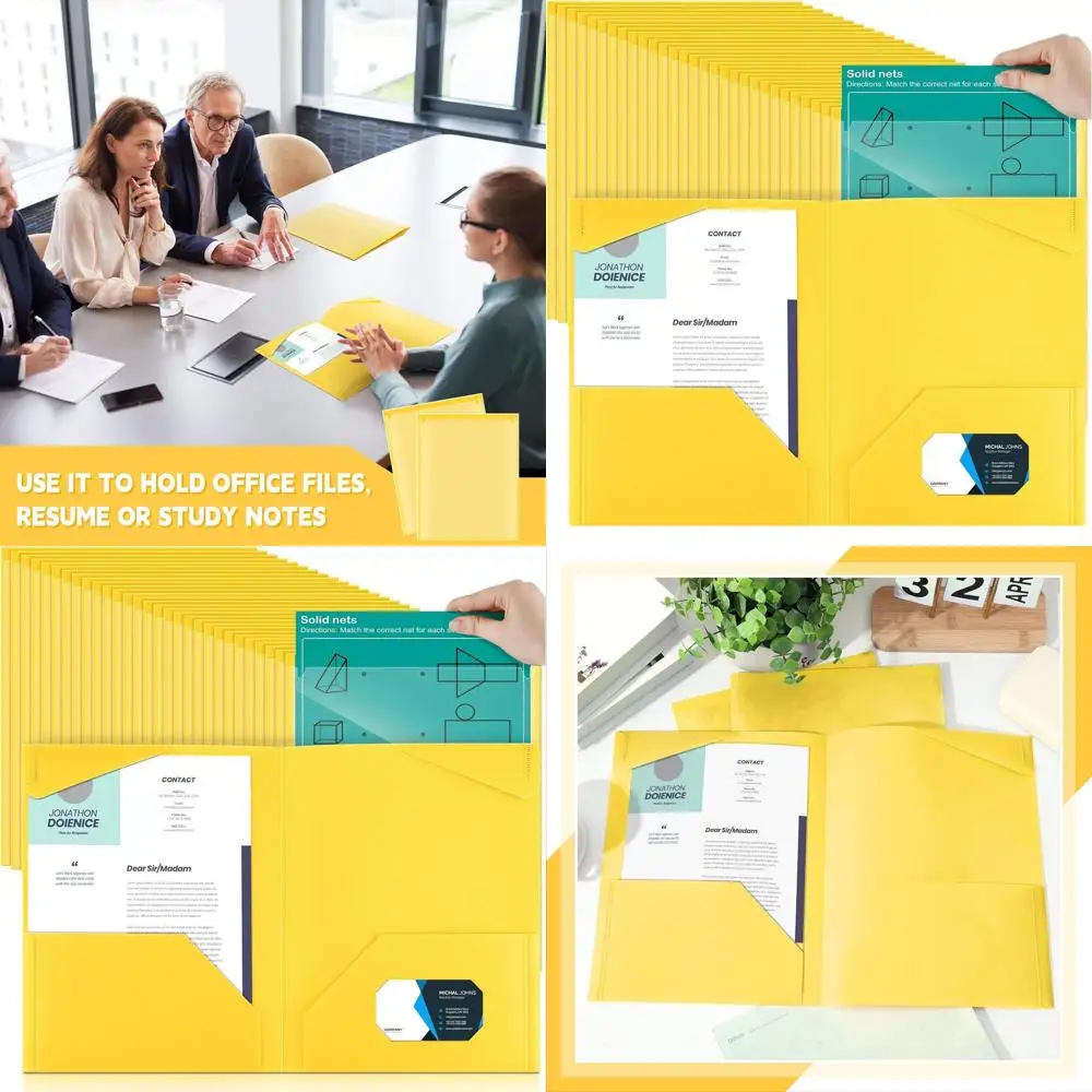 

Heavy Duty Plastic Folders with Clear Front Pockets, 2 Pockets and Card Slot for Back to School Supplies, Office Presentation (Y