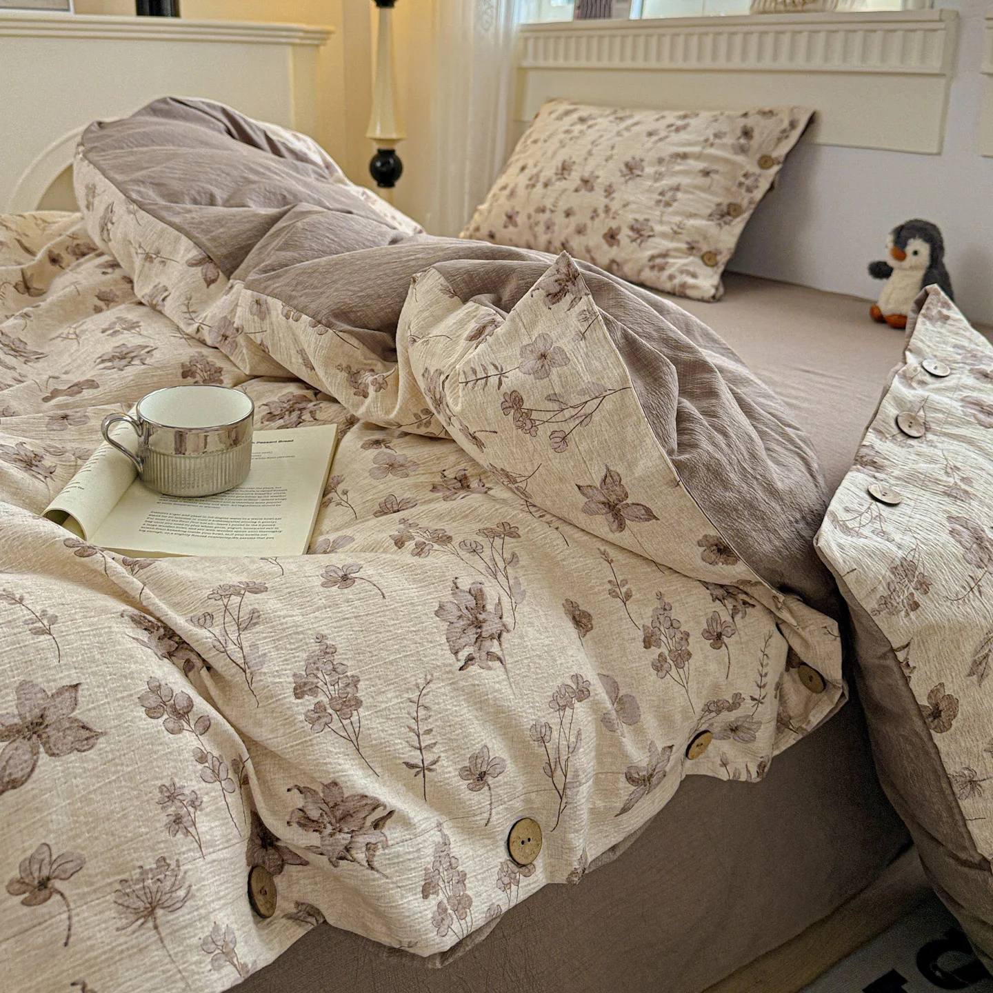 Floral Bedding Set Linen Vintage Duvet Cover Set With Pillowcases Flat Sheet Single Twin Double Queen Size Bedroom Decor Gifts