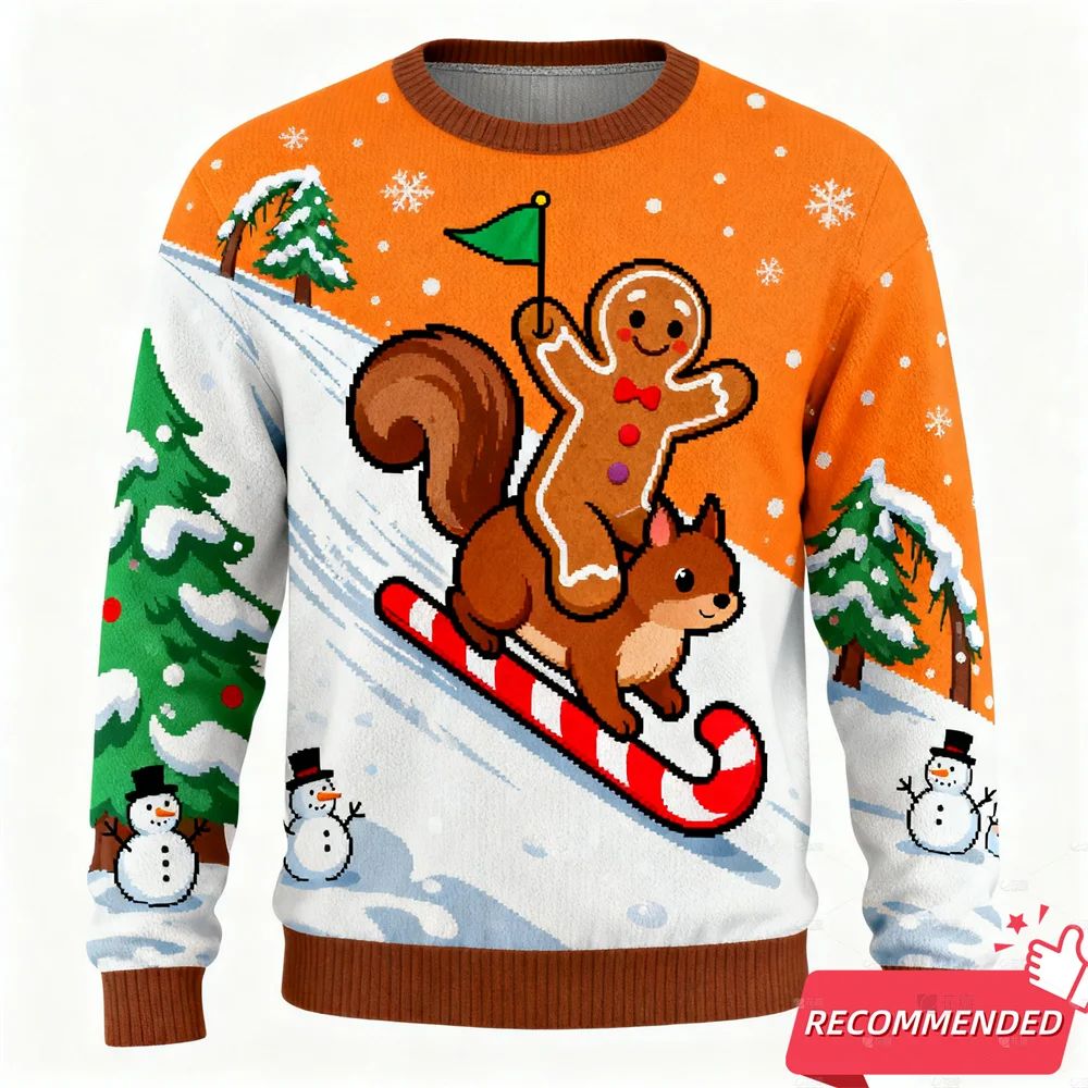 لطيف السنجاب القنفذ الجرافيك القبيح عيد الميلاد سترة للنساء الملابس سانتا الكرتون البلوفرات للجنسين البلوز البوليستر القمم #1