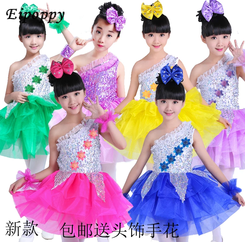 New children's dance costume girls kindergarten sequins puff princess dress costumes girls dancing skirts summer