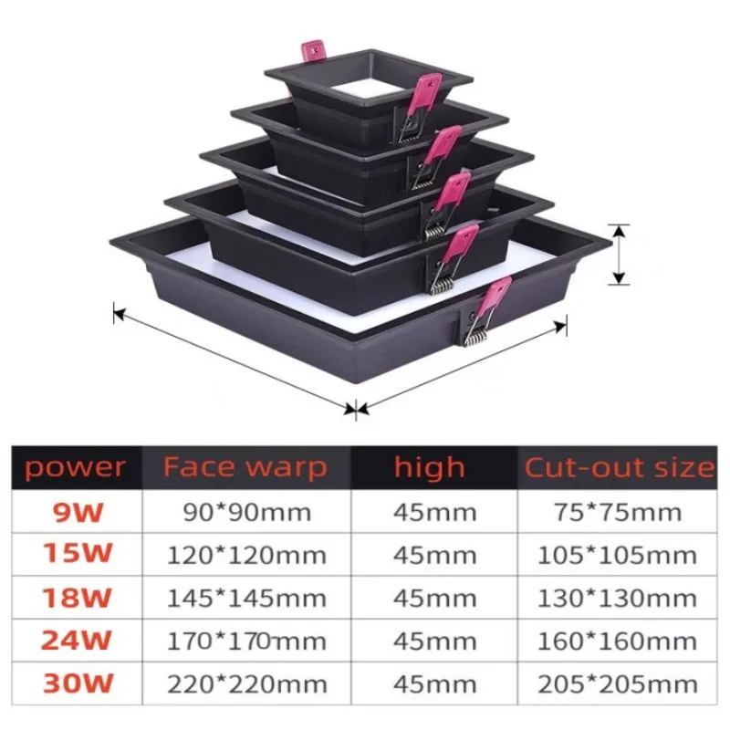 Imagem -05 - Recessed Conduziu o Painel Claro 9w 15w 18w 24w 30w Quadrado Círculo Luz de Teto Ac110v220v Pcs