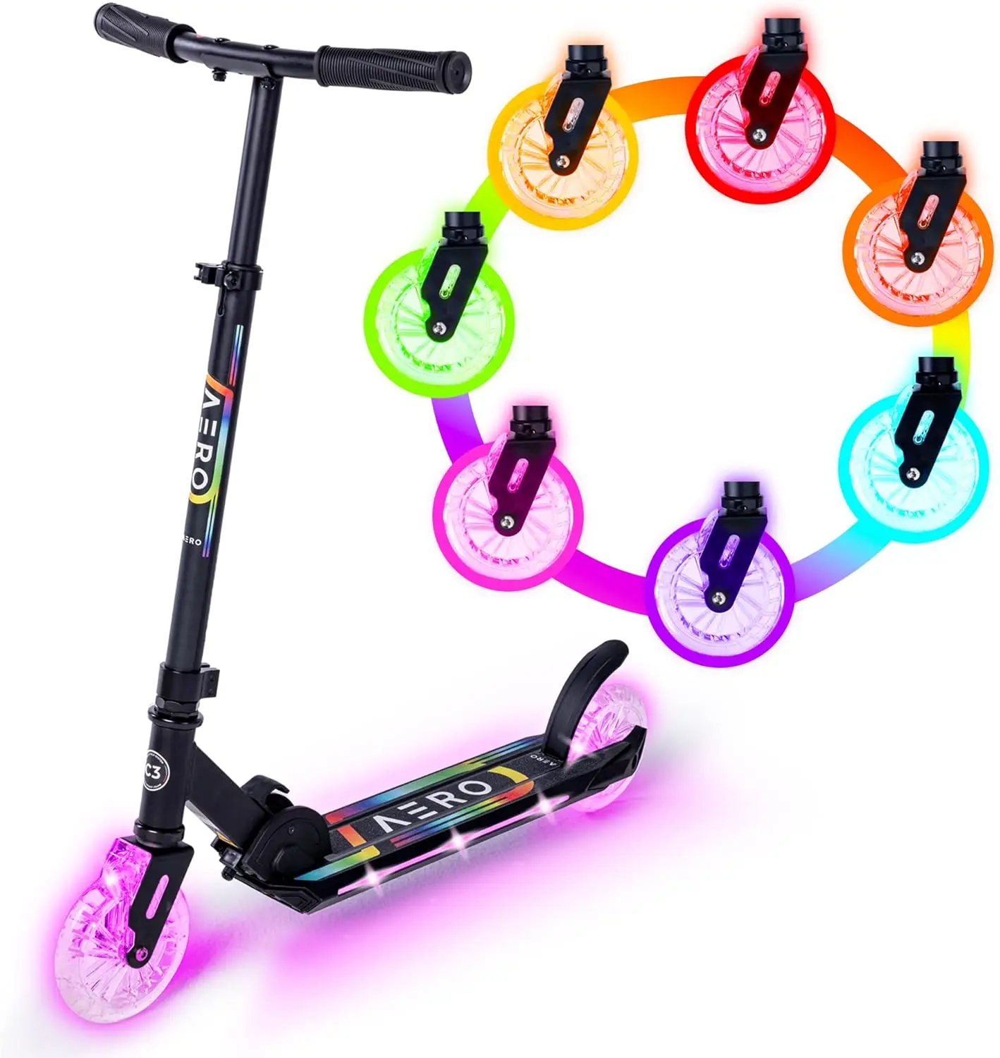 2 145mm Wheels Kick Scooter for Kids Ages 5-12 with Dynamic Light up Wheels and Deck, Scooters for Boys and Girls